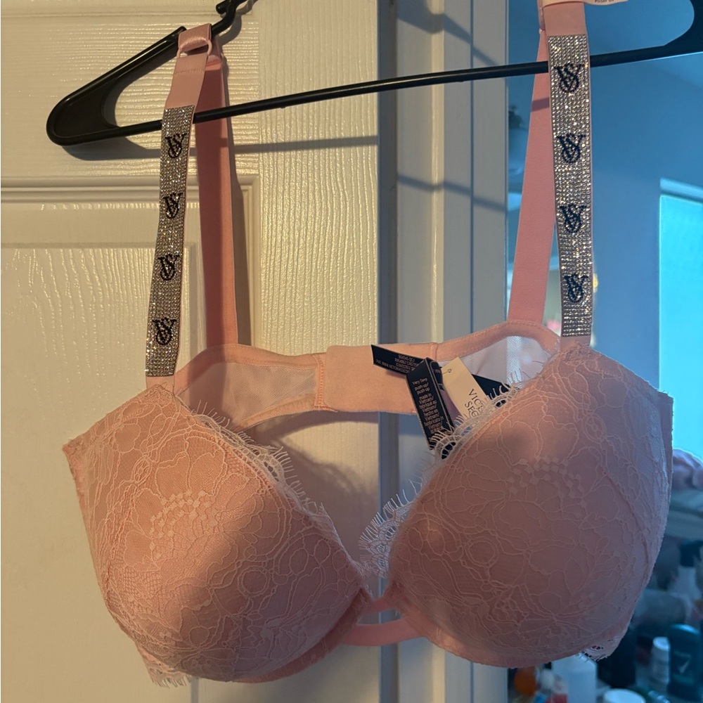 Victoria's Secret Light Pink Lace Bra with Embellished Straps